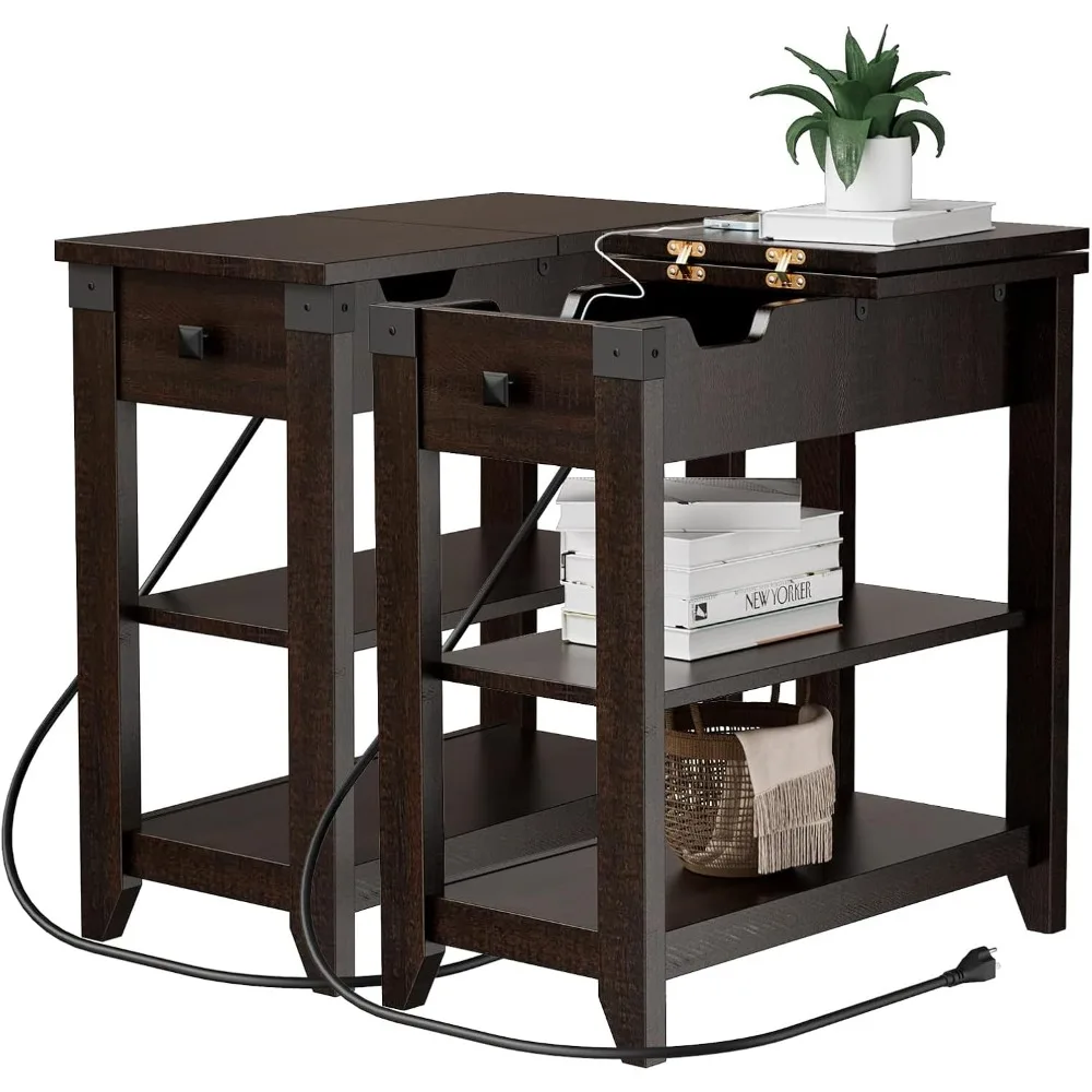 

Компактная зарядная станция, торцевые столики с откидной крышкой, приставные столики для дивана и небольшие тумбочки для фермерского дома