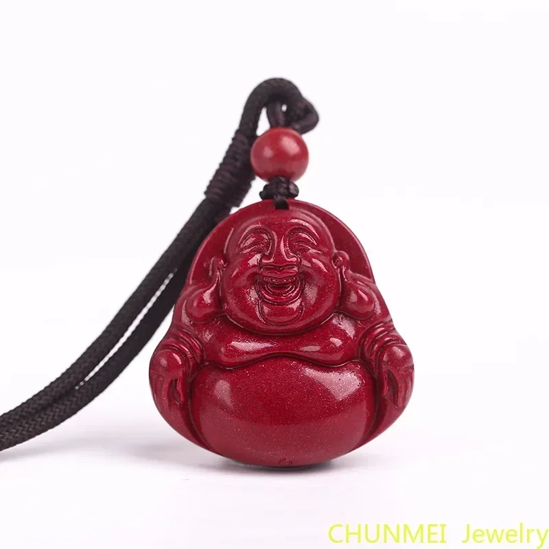 Raw Cinnabar Maitreya Buddha Pendant Big Belly Laughing Buddha Necklace Pendant Purple Gold Sand Buddha Statue Cinnabar Jewelry view 5