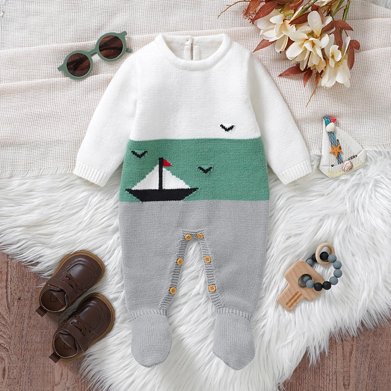 0-9m Baby Rompers Knitted Fall Winter Casual Long Sleeve Newborn Boys Girls Jumpsuits Outfits One Pieces Infant Unisex Playsuits