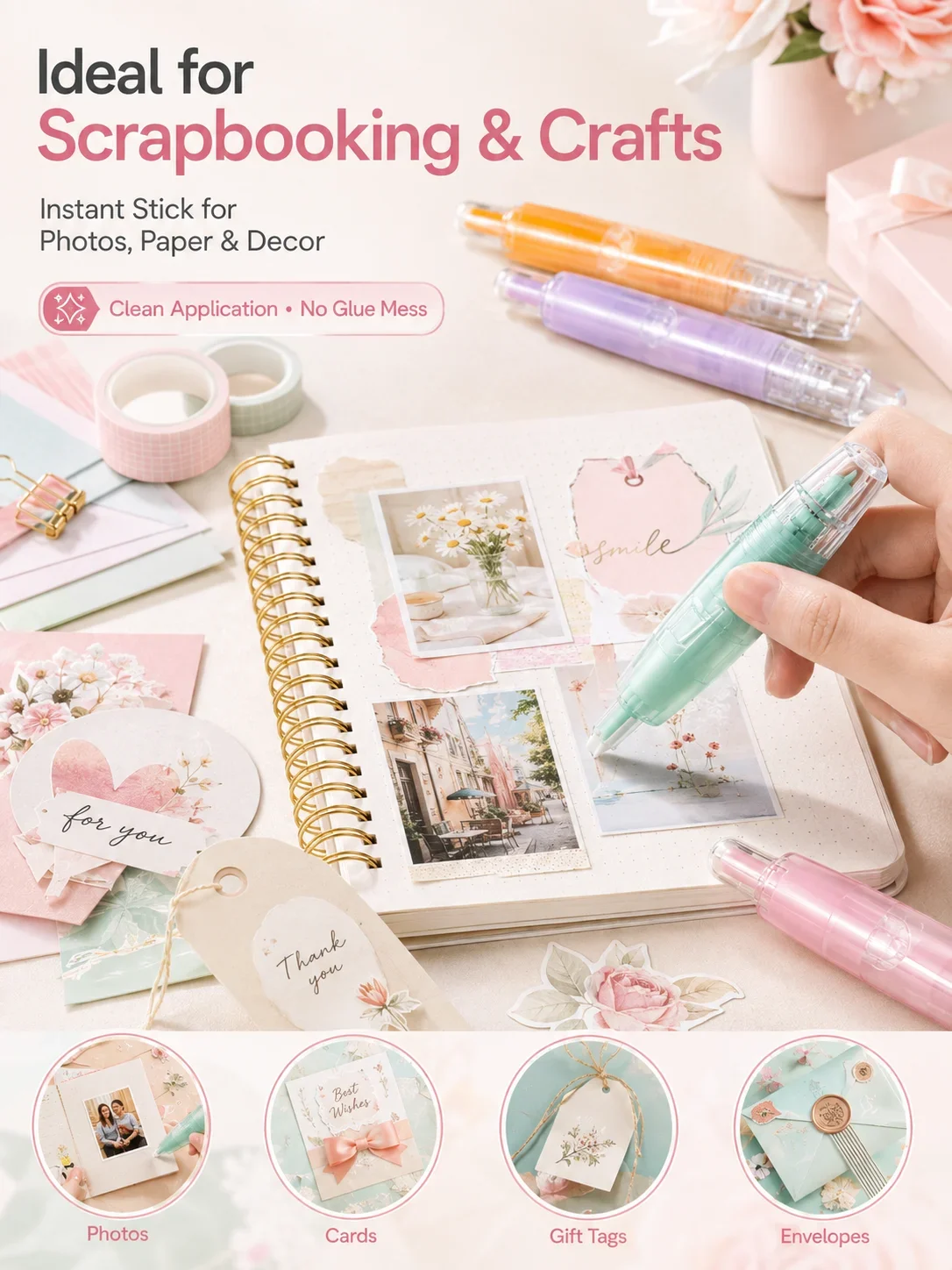 Click-Type Dot Adhesive Pen, Transparent No-Mark Double-Sided Tape, Correction Tape Style Glue for Handwriting