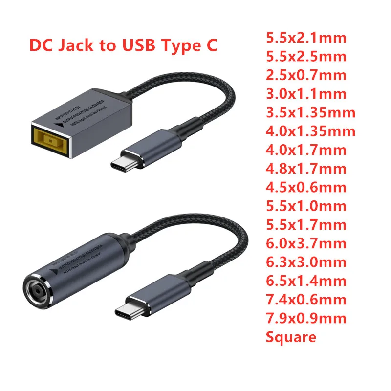 100W Laptop Power Adapter DC Plug 5.5x2.1mm 5.5x2.5mm 2.5x0.7mm 3.0x1.1mm 3.5x1.35mm Female To USB Type C Male Connector Adapter