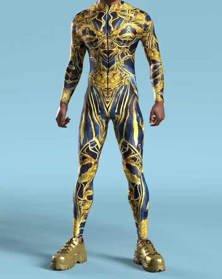 Halloween Herren Sexy Schlangenleder-Optik Cosplay Jumpsuit Tier-Bodysuit Festival Zentai-Anzug Themenparty Catsuits Rave-Outfits Neu – Detail 3