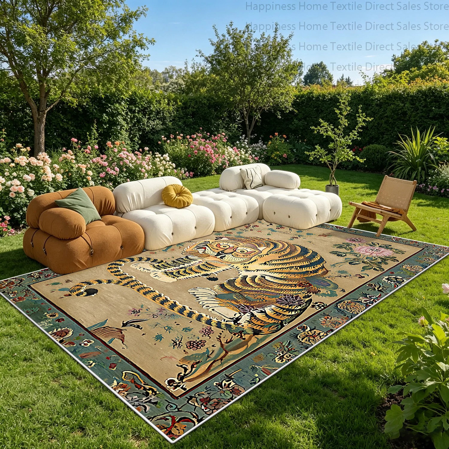 New Retro Tiger Pattern Washable Outdoor Rug Decoration Living Room Coffee Table Antiskid Carpet Soft Fluffy Bedroom Bedside Mat