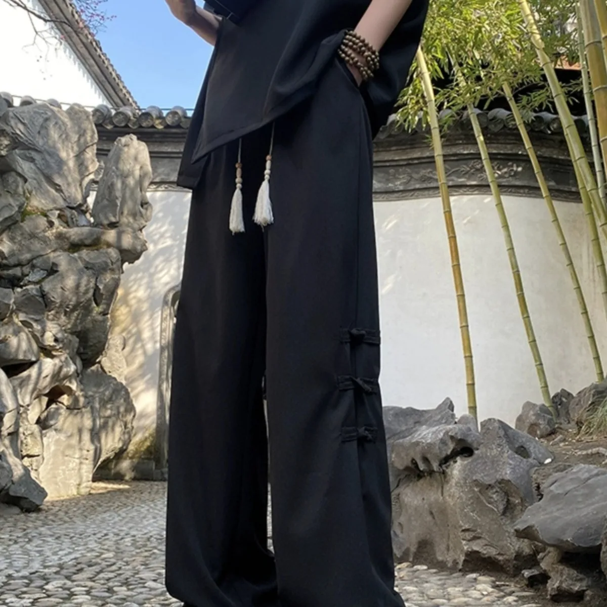 Men's summer new high-end loose straight leg wide leg casual pants