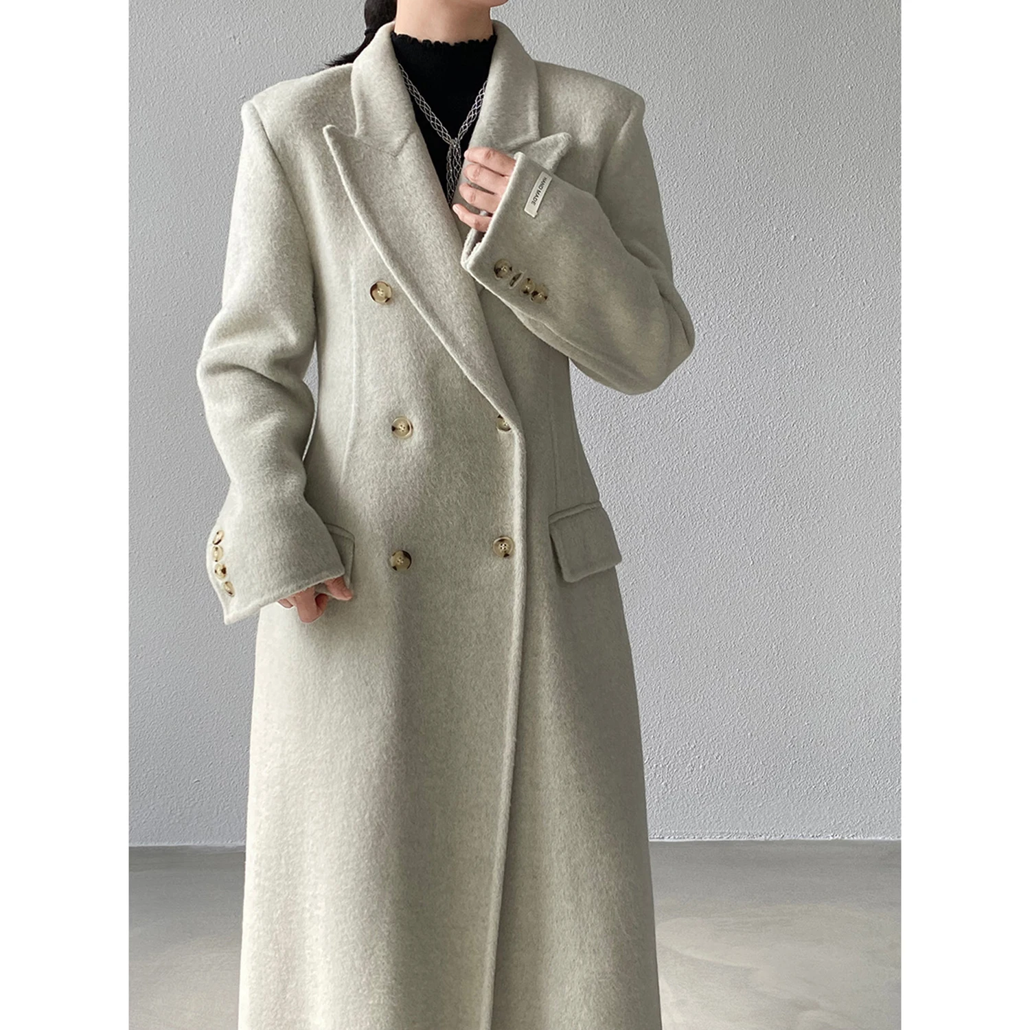 Allingentle Luxury Women's Long Blazer Woolen Double-Breasted Women's jacket for Cocktail Party Daily Casual Outfits Customize