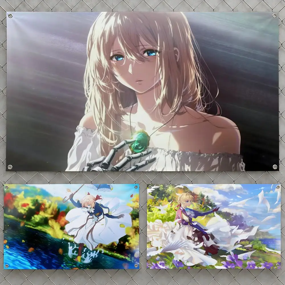 Anime Violet Evergarden Auto Memory Doll Flags Wall Hanging Flag Banners For Birthday Parties Outdoor Bedroom Dorm Room Decor