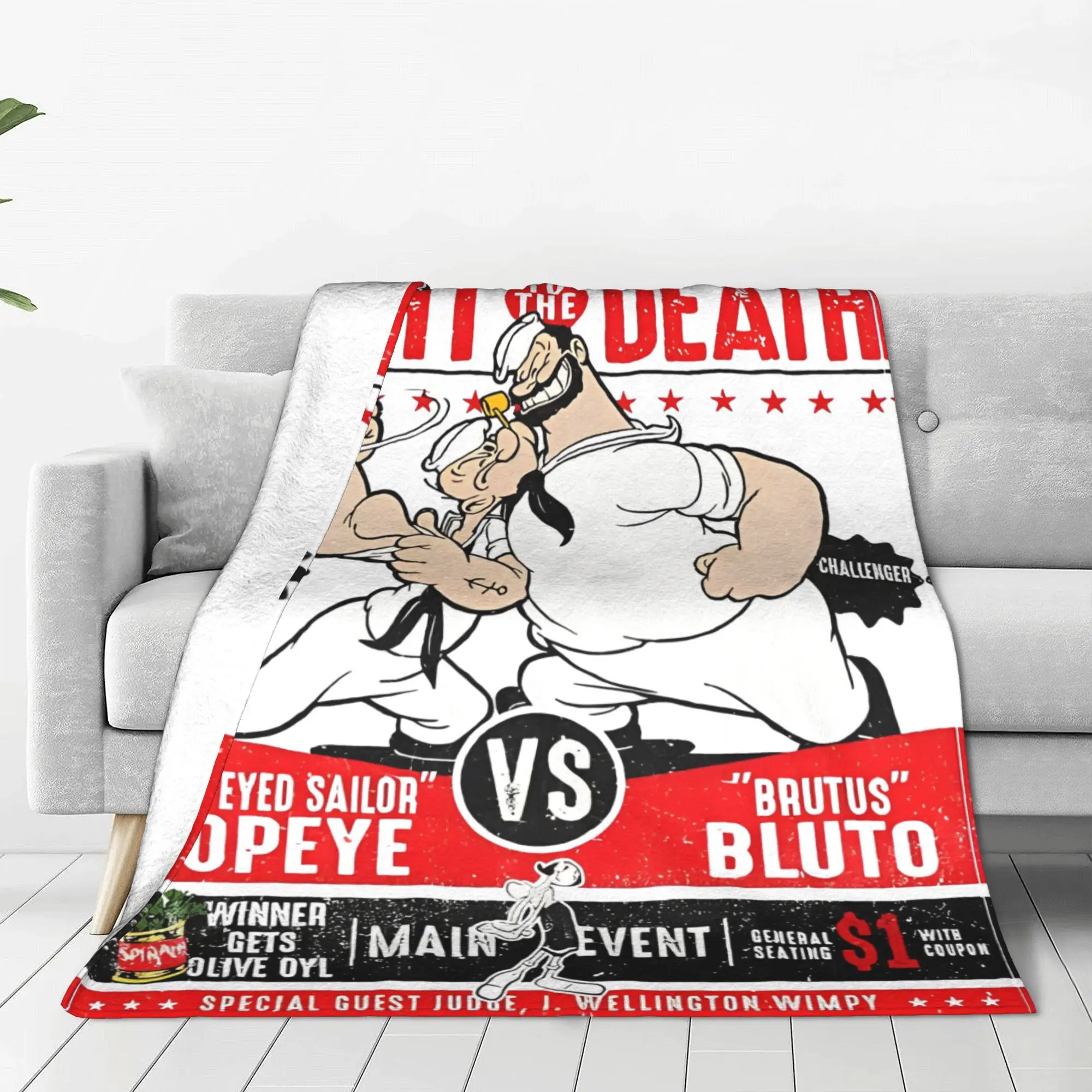 Sailor P-Popeye vs. Bluto Fight Poster Blanket Cover Funny Cartoon Plush Throw Blankets Couch Decoration Lightweight Bedspread