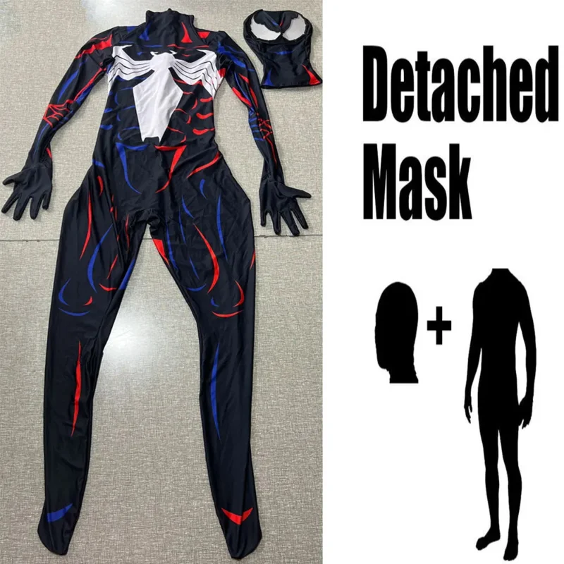 Хэллоуин для взрослых Venom Symbiote Человек-паук супергерой косплей костюм полный боди Zentai вторая кожа мужской вечерние комбинезон # 1 #   В