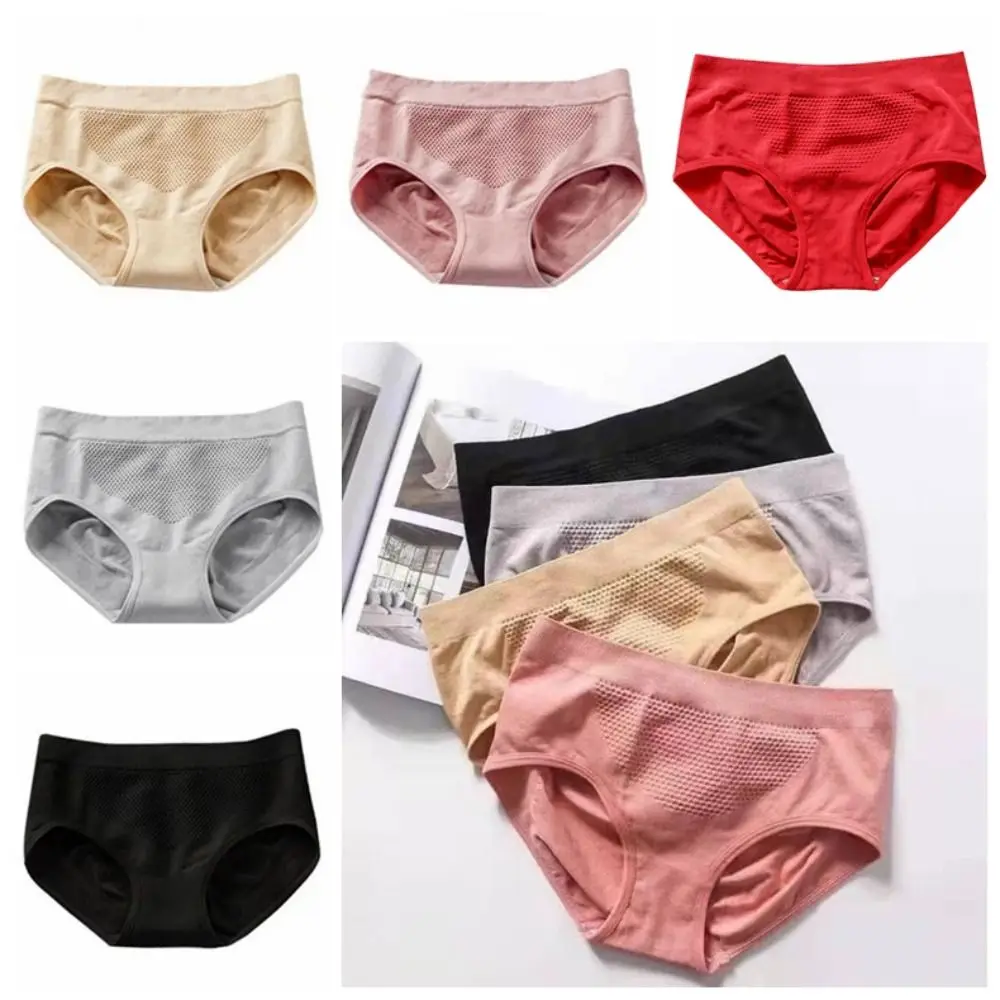 

5PCS Breathable Mid Waist Simple Underpants Cotton Crotch Panties Seamless Briefs Solid Color Women Underwear Gift
