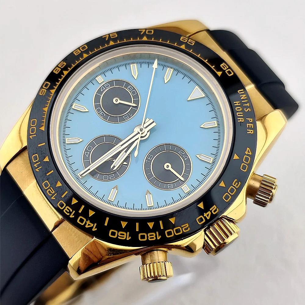 39MM Men's Watch VK63 Watch Three Eye Dial Sapphire Glass Stainless Steel Waterproof Case Quartz Watch Timetable NO logo Watch