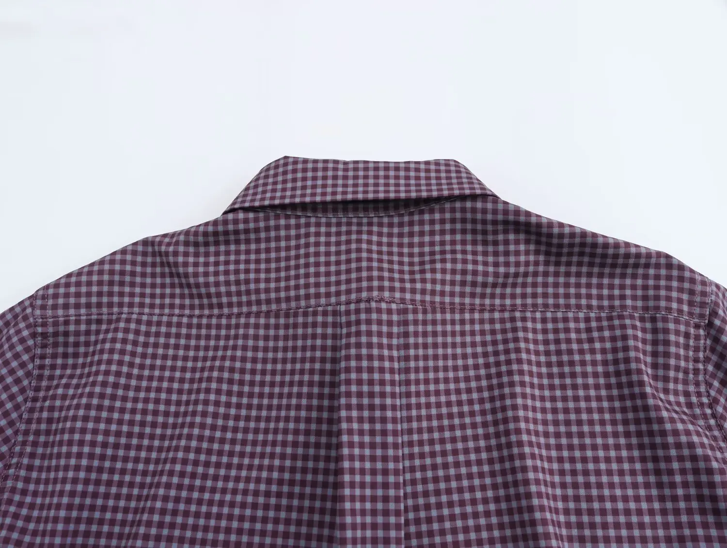 เสื้อเชิ้ตแขนยาวลายสก็อต ปกเสื้อแบบปกเชิ้ต สไตล์ยุโรปและอเมริกา เรียบง่าย ใส่ได้หลายโอกาส สวมใส่สบาย สำหรับผู้หญิง ฤดูร้อน ปี 2025