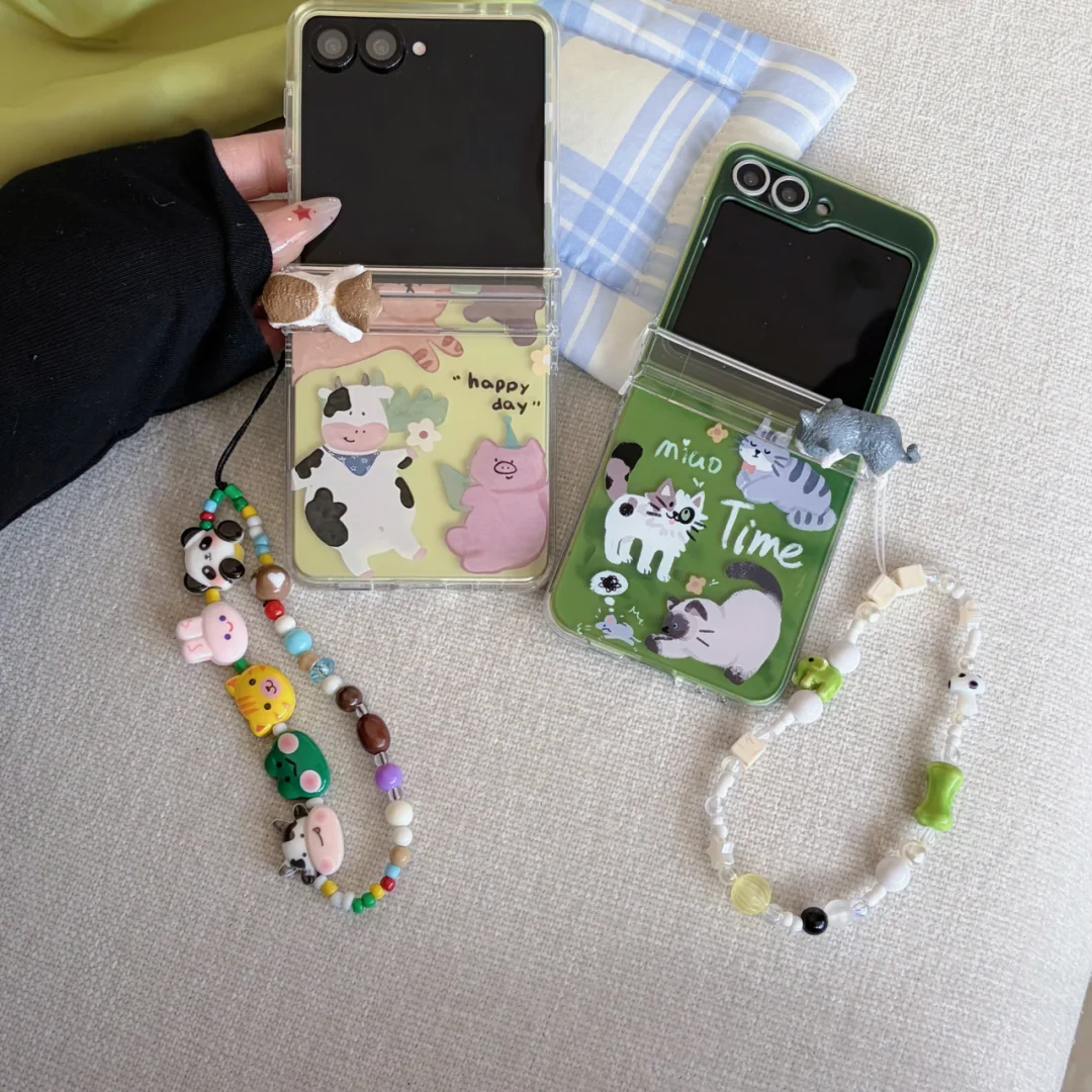 

New Korean cute funny 3D mini cat animal phone case for Samsung Galaxy Z Flip 7 FE Z Flip 6 5 Zflip4 flip3 chain back cover