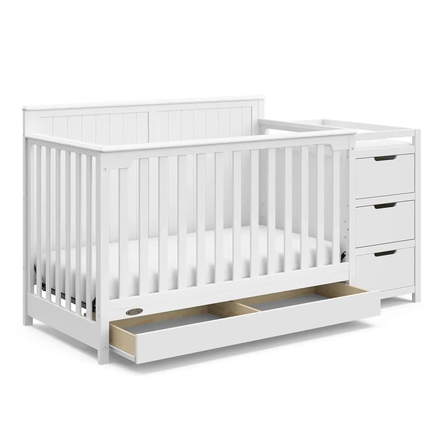 5-in-1 Convertible Crib and Changer with Drawer (White) – GREENGUARD Gold Certified, Crib and Changing Table Combo