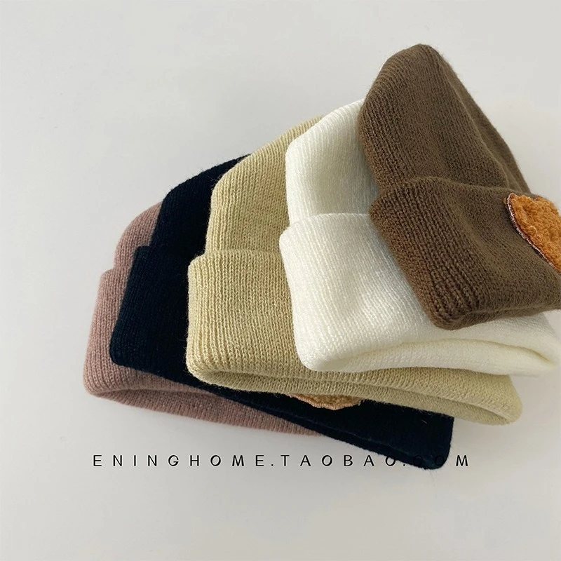 

Baby Winter Knit Hat Sweet Cartoon Bear Warm Newborn Cap for 0-12 Months Boy Cute Pullover Beanie Korean Style Infant Clothes