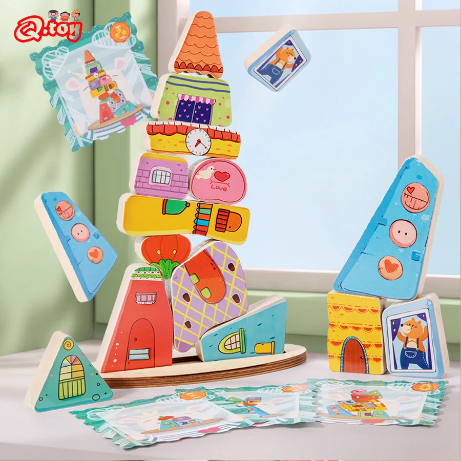 Wooden Building Block Montessori Toy Large Particles Colored Shape Cognitive Educational Toy For Kids Construction Preschool Toy