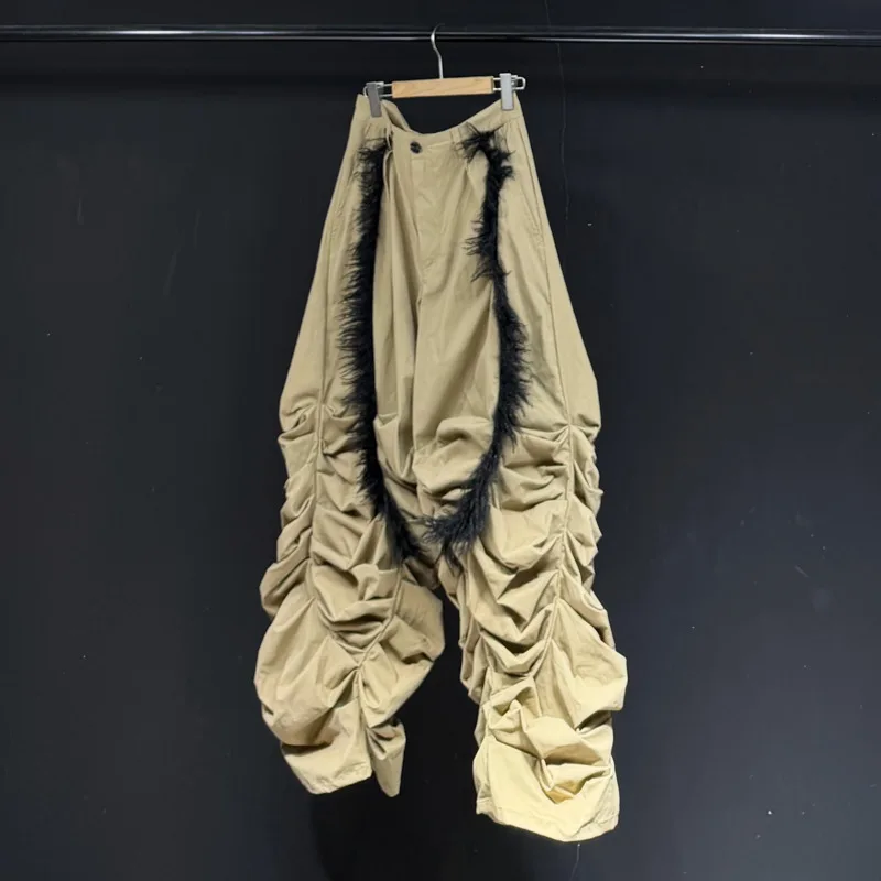 HKSH Spring New Men Tide Dark Functional Heavy Pleated Casual Pants Women Waste Land Garde-Avant Streetwear High Street HK24502