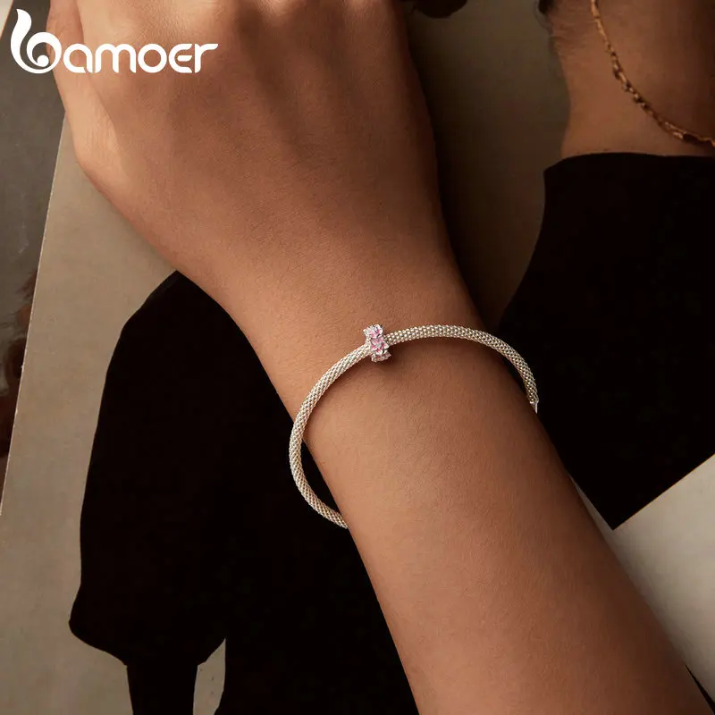 BAMOER 925 Sterling Silver Cherry Flower Charm Stopper Beads fit for European Bracelets Women Jewelry DIY Charms SCC2818 image 5