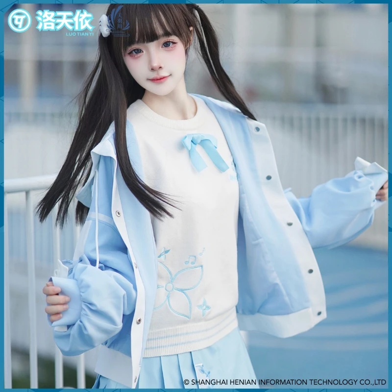 Original V-Singer Luo Tian Yi Sweater Coat Jacket Skirt for Women Sweatshirt Autumn Winter Knitwear Vocaloid Cosplay Costume