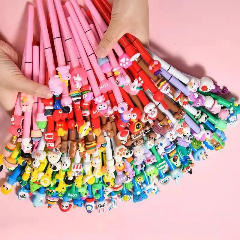

20Pcs/Lot Cute Cartoon Straight Liquid Type Ball Pen Black Ink Gel Pens Writing Kawaii Stationery School Office Supplies