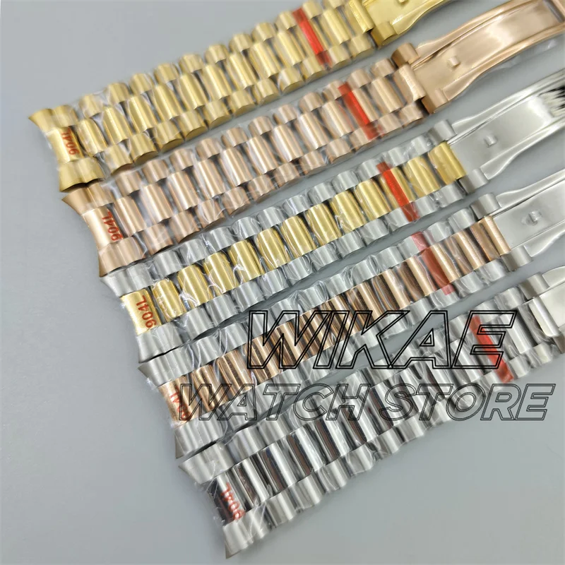 20mm New Solid Curved End Screw Links Deployment Clasp Stainless Steel Wrist Watch Band Bracelet President Strap Silver Gold Ros