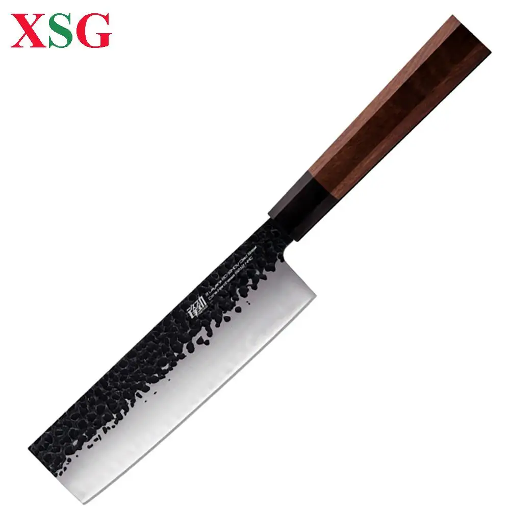 

XSG Damascus Nakiri Knife Japanese Style 9Cr18MoV Clad Steel Chef Cleaver Octagon Ebony Handle 7.5 Inch Kitchen Slicing Knife