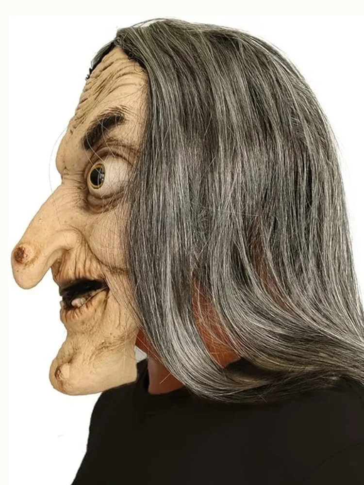 هالوين مخيف القديم الساحرة قناع الرعب اللاتكس مع الشعر فستان بتصميم حالم كشر زي حفلة تأثيري أقنعة الدعائم الكبار حجم واحد #3