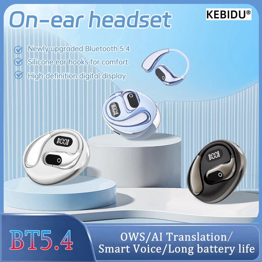 Fones de ouvido sem fio com gancho de orelha tws voz inteligente fones de ouvido abertos bluetooth 5.4 cancelamento de ruído tradução para viagens aprender