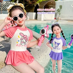 Kawaii Kuromi My Melody Girls' One-Piece Quick-Drying Swimsuit Anime Sanrio Girl's Heart Cute Baby Sun Protection Swimsuit