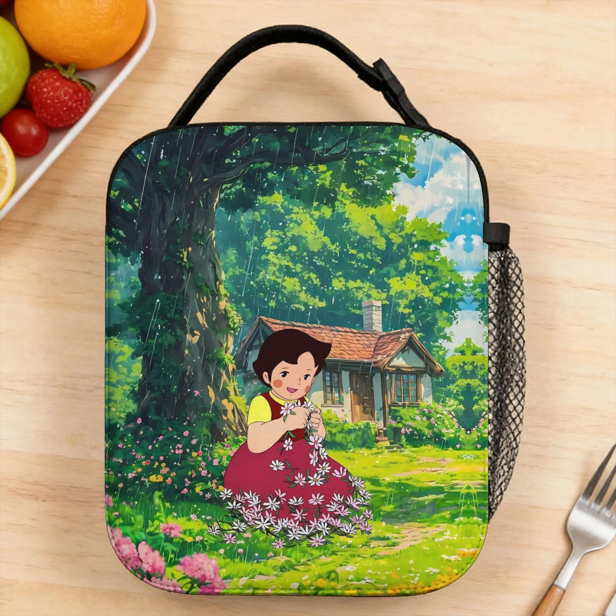 Custom Alps Mountain Girl Happy Heidi Lunch Bag  Fun Lunch Box For Women  Outdoor Picnic Cooler Bag Oxford Thermal Lunch Bags