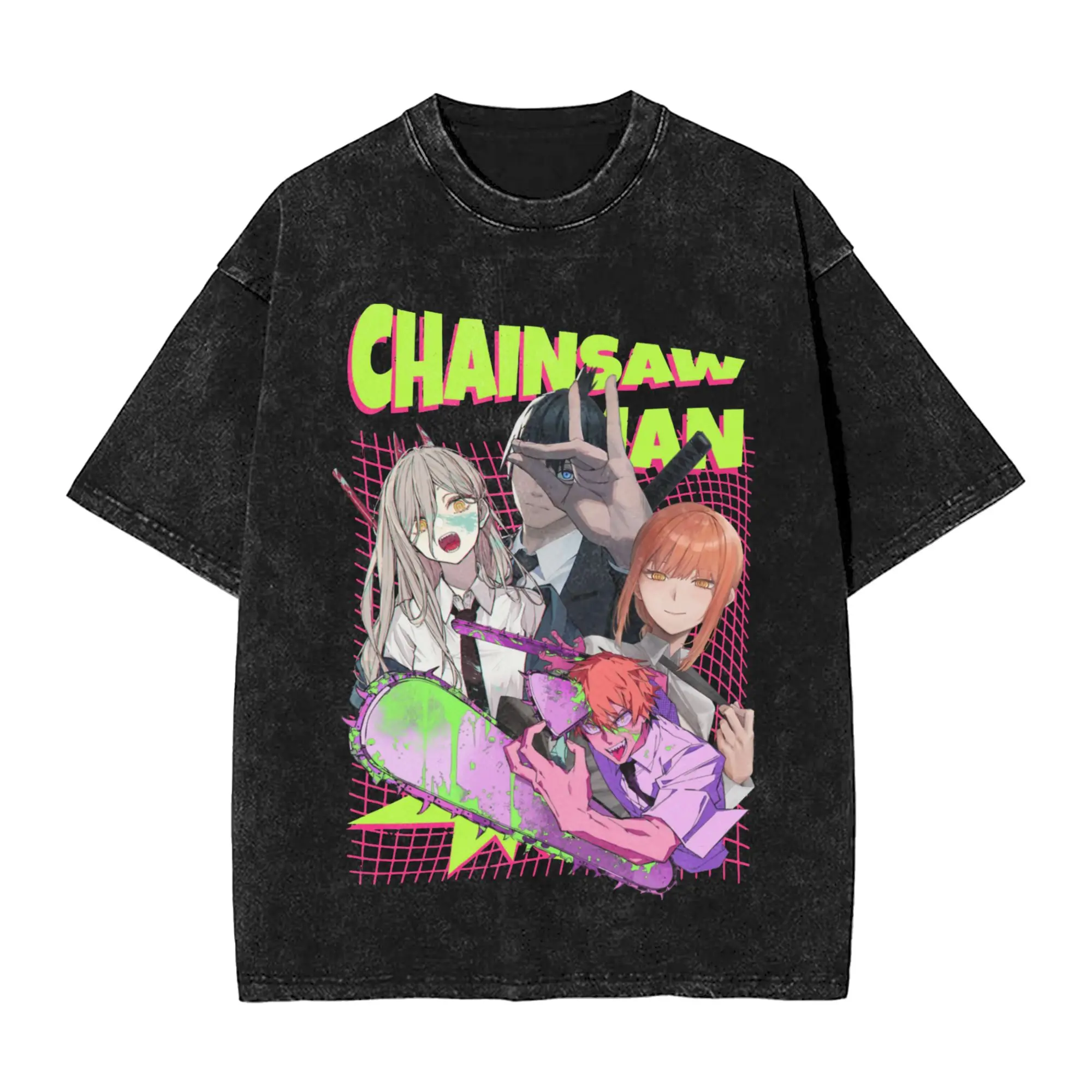 Retro Chainsaws man Vintage Washed Tshirts Unisex O-neck Short Sleeve Top Tee Anime Manga Cotton Summer Top Tee