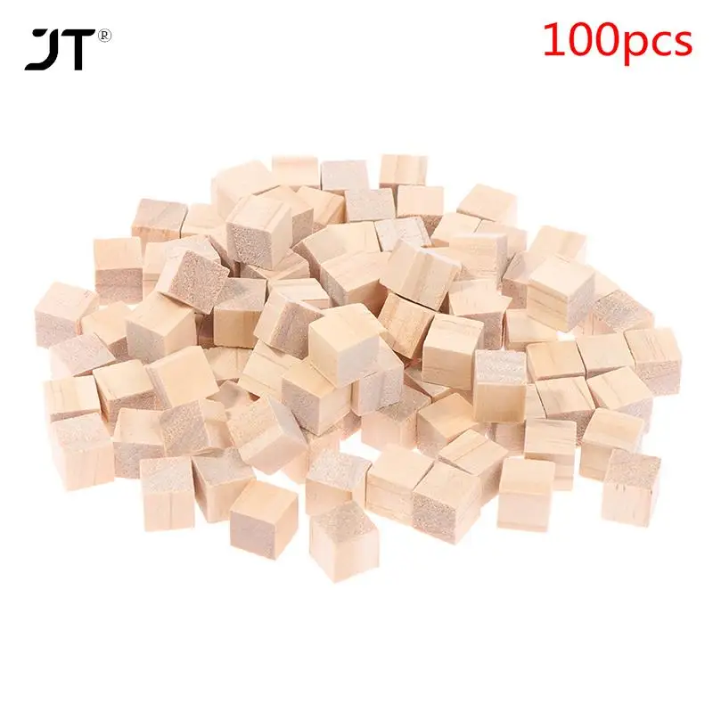 100pcs 1cm Unfinished Blank Mini DIY Wooden Square Blocks Wood Solid Cubes for Kids Craft Toy Puzzle Making Material