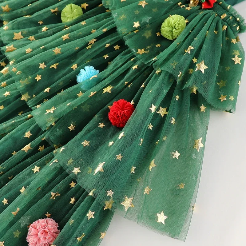 Holiday Style Christmas Tree Dress Children\'s Cake Suspender Mesh Dress Kids Clothes Vestido De Bautizo Para Niña Princess Dress