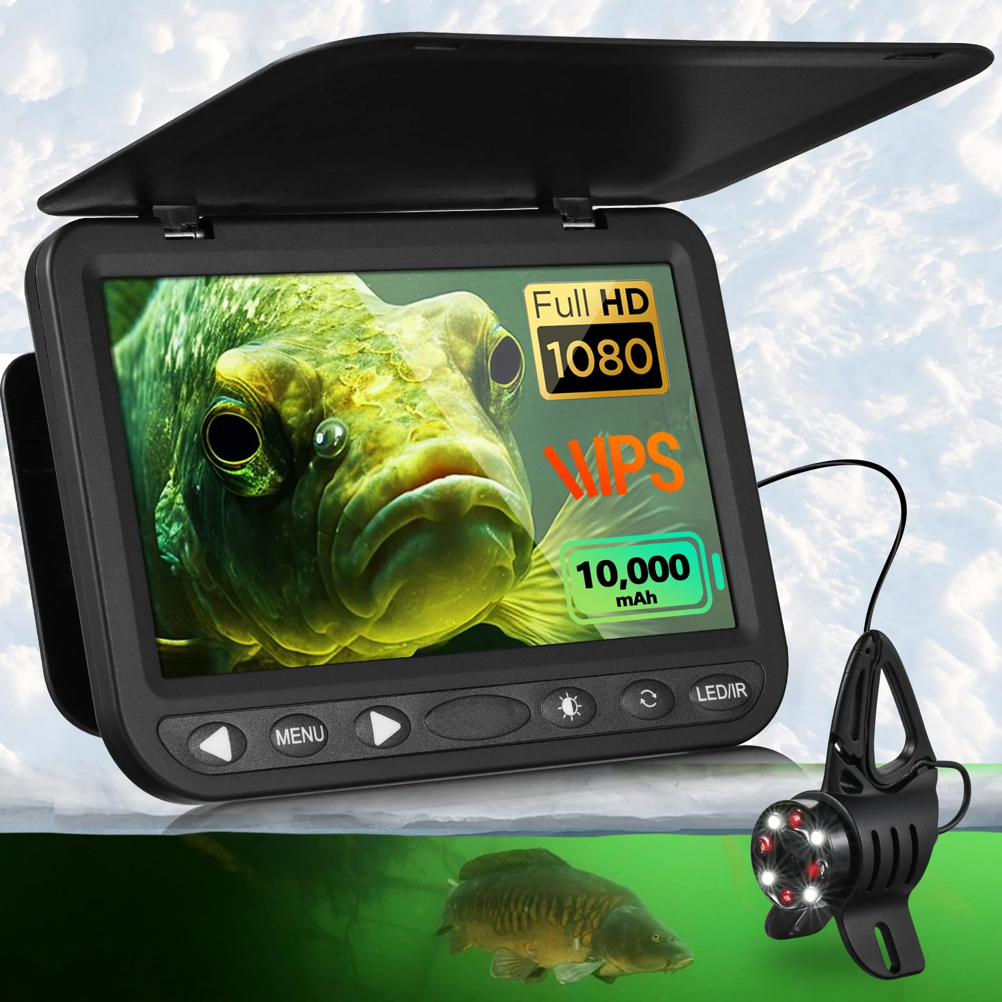 1080PHD Underwater Fishing Camera,10000mAh ice fishing camera,IR&LED light winter fishing camera