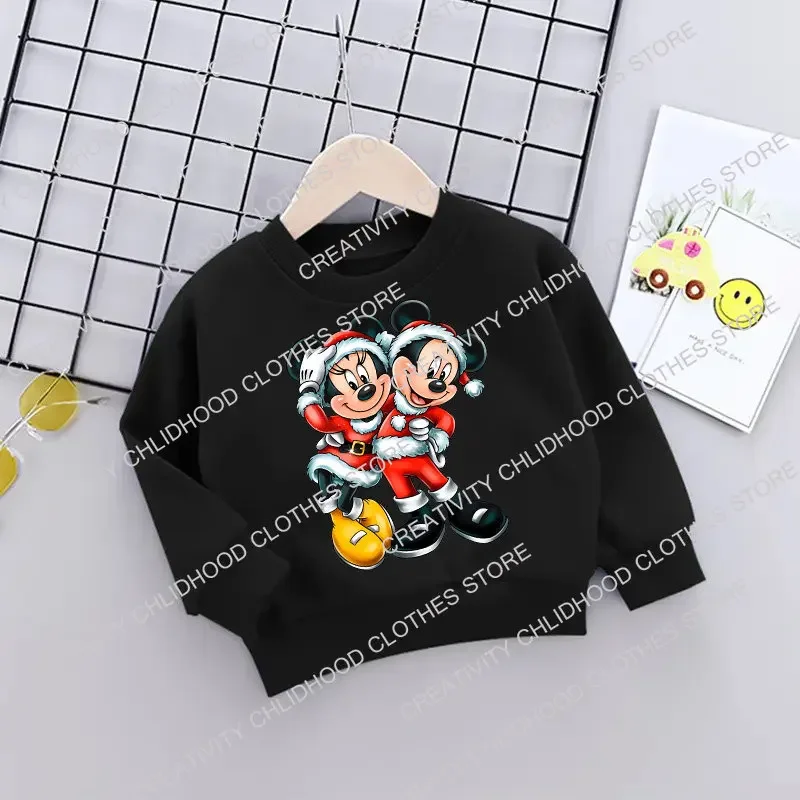 New Mickey Minnie Mouse Christmas Girl Boy Sweatshirts Children Pullover Kawaii Cartoons Hoodies Kid Casual Clothes Fashion Tops