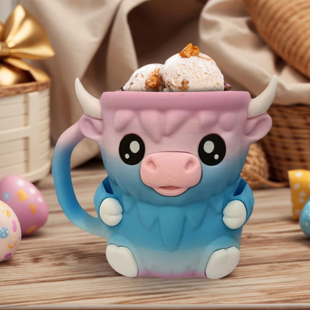 再利用可能なハイランド牛アイスパイントホルダー ハンドル付き 3D プリントアイスクリームカップ容器ビール缶アイスキャンデースリーブパーティーギフト
