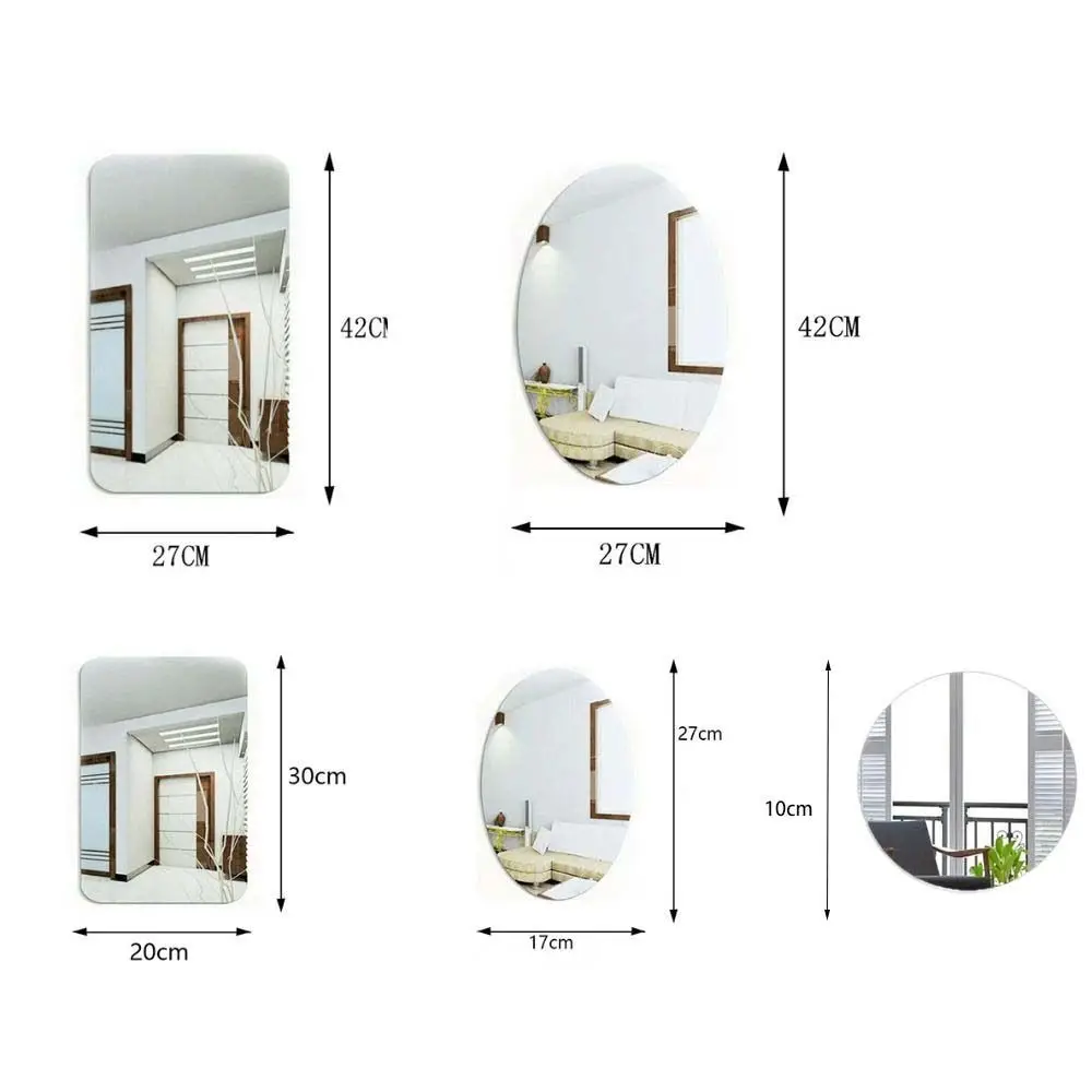 Acrylic Anti Fog Shower Mirror Bathroom Oval Rectangle Make Up Mirror Stickers Home Decoration