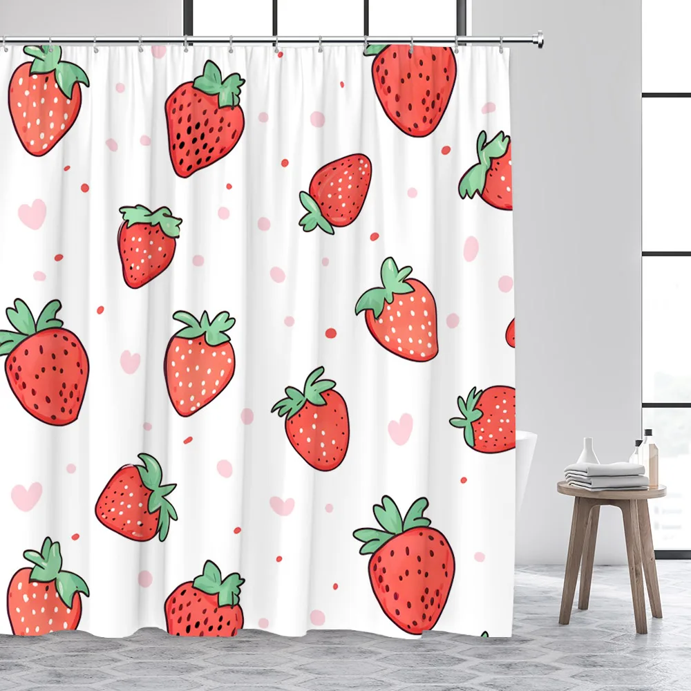 Tropical Fruits Shower Curtain Red Cherries Strawberry Pineapple Lemon Bath Curtains Modern Cloth Home Bathroom Decor with Hooks