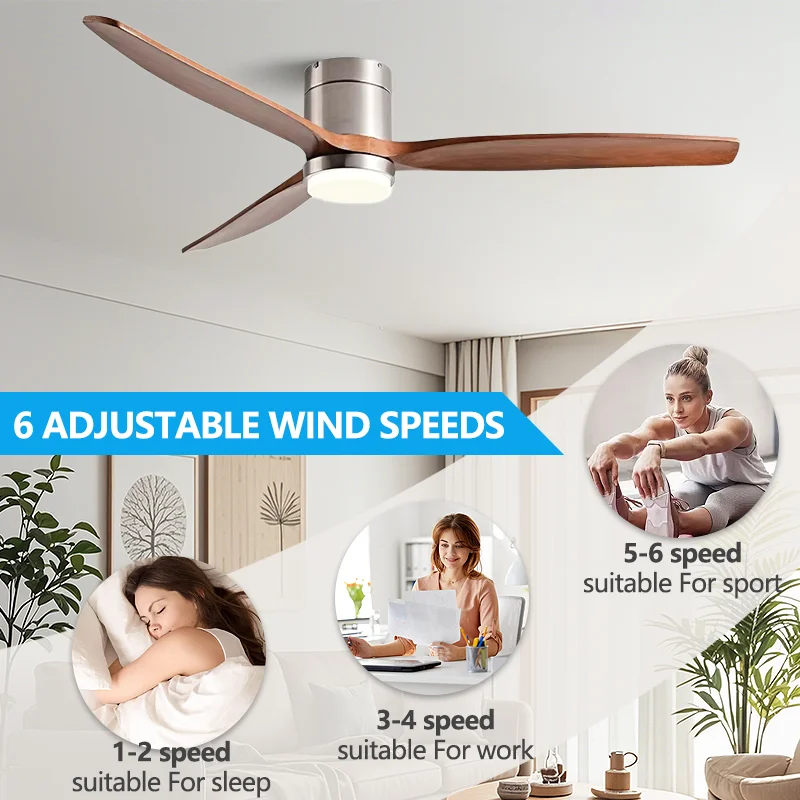 42/52/60inch low floor Ceiling Fan Light LED 3 Colors Dimmable 20W Remote Control for Bedroom Living Room Indoor