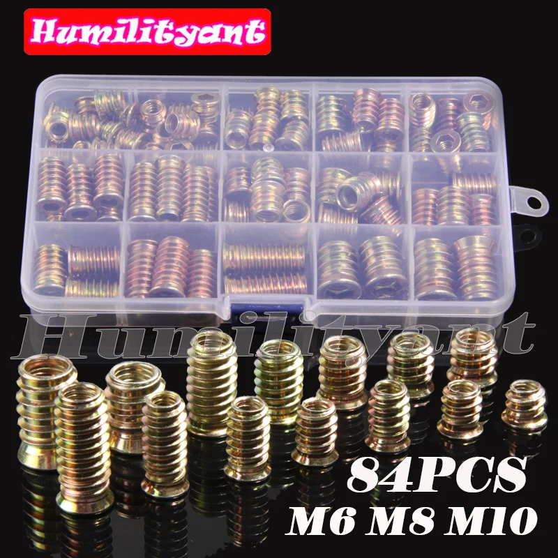 

84PCS Assortment Hex Socket Screw-in Insert Nuts Kit M6 M8 M10 Hexagon Socket Countersunk Head Nuts Zinc Alloy With Box