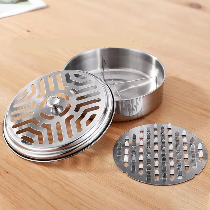 

Stainless Steel Round Plate Spiral Mosquito Coil Holder Tray Incense Safe Cover Portable Spiral With Cover Mosquito Coil Holder