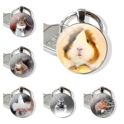 squirrel Guinea Pig Mouse peanut Glass Metal Pendant Key Chain Classic Men Women Key Ring Accessories Jewelry Gifts