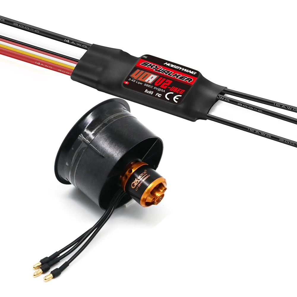 RC 64mm 5-Blades Outrunner EDF Ducted Fan 4500KV 320W Brushless Motor With Skywalker 40A V2 2-4S ESC For Jet Airplane Plane