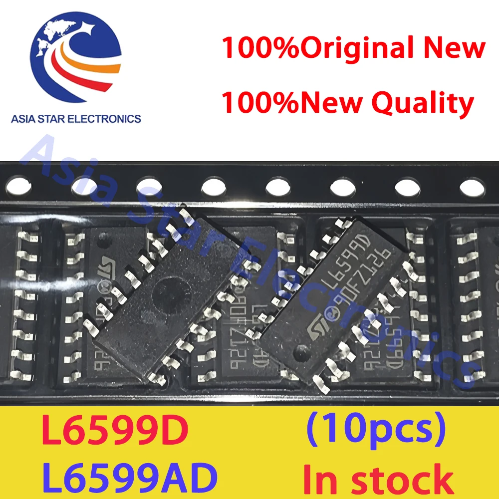 (10 peças) 100% Novo L6599 L6599D L6599DTR L6599AD L6599ADTR Chipset SOP-16 Placa LCD IC Comum Novo e Original
