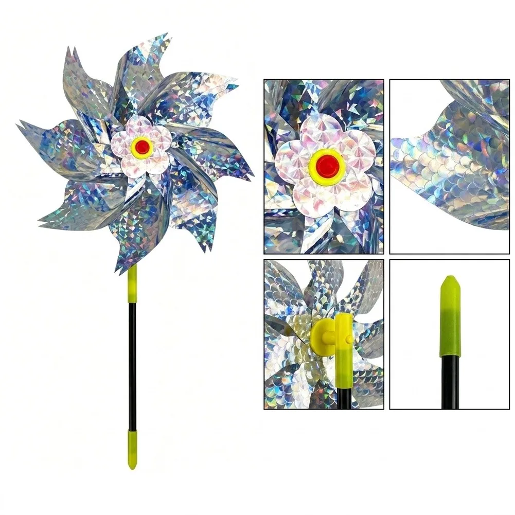 2Pcs Shiny Reflective Windmill Ornaments, Outdoor Landscape Decor For Yard Lawn Patio, Wind Spinner Ornament Used To Scare