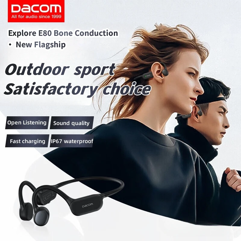 DACOM E80 Fast Charging Real Bone Conduction Earphone IP67 Waterproof Ear Hanging Wireless Sports V5.3 Bluetooth Earphones