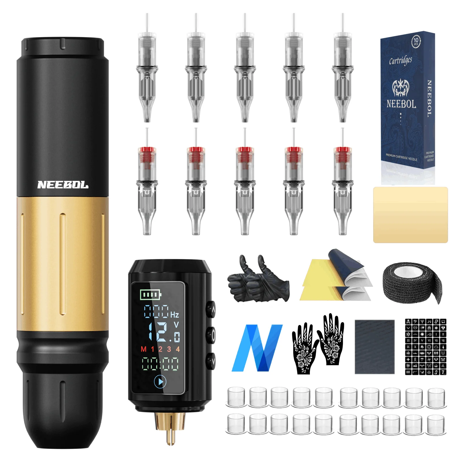 

NeebolRotary Wireless Tattoo Machine Kit Complete Tattoo Set with 10PCS Cartridge Needle Permanent Makeup Tool for Tattoo Artist