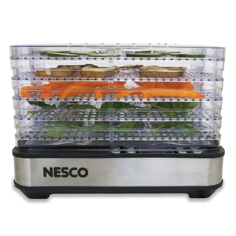 5-Tray Digital Dehydrator with Timer and Bottom Fan Even Drying Adjustable Temperature 95-158F Clear View Compact Space-Saving