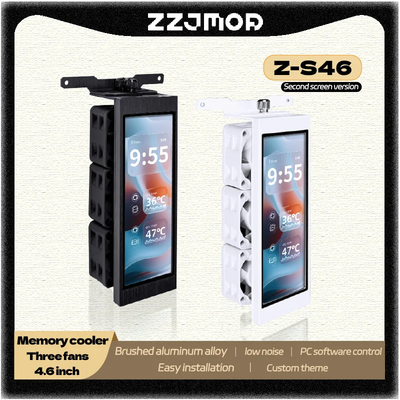 ZZJMOD Z-S46 Memory Radiator Secondary Screen Three Fans 4.6 Inch Custom Theme 960x320px USB Powered and Easy to Install