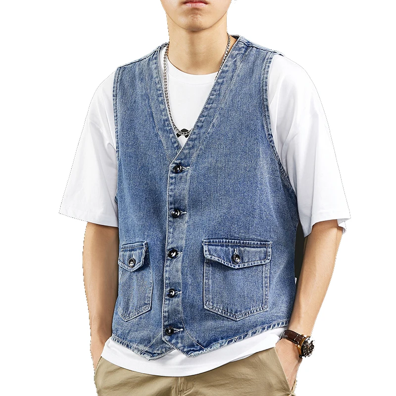 DIMUSI Autumn Men\'s Vest Vintage Denim Jeans Vest Male Black Sleeveless Jackets Men retro Tooling Jeans Waistcoats Clothing