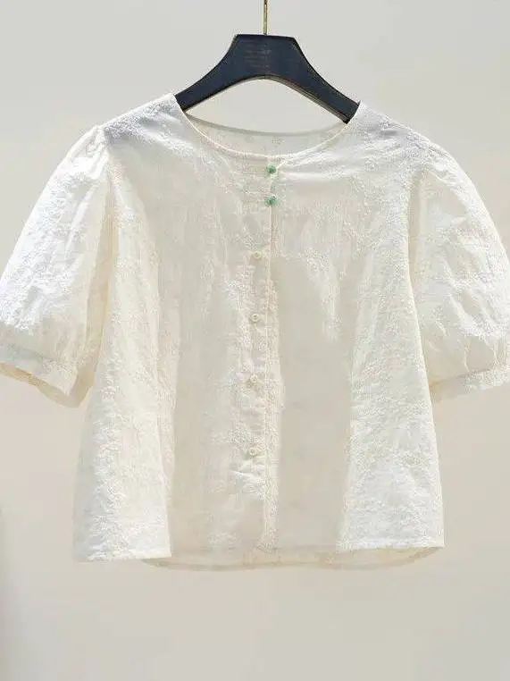 ファッショナブルな半袖ラウンドネックシャツ女性のビジネススタイル夏新作中国刺繍ポケットスクエアカジュアルシャツ